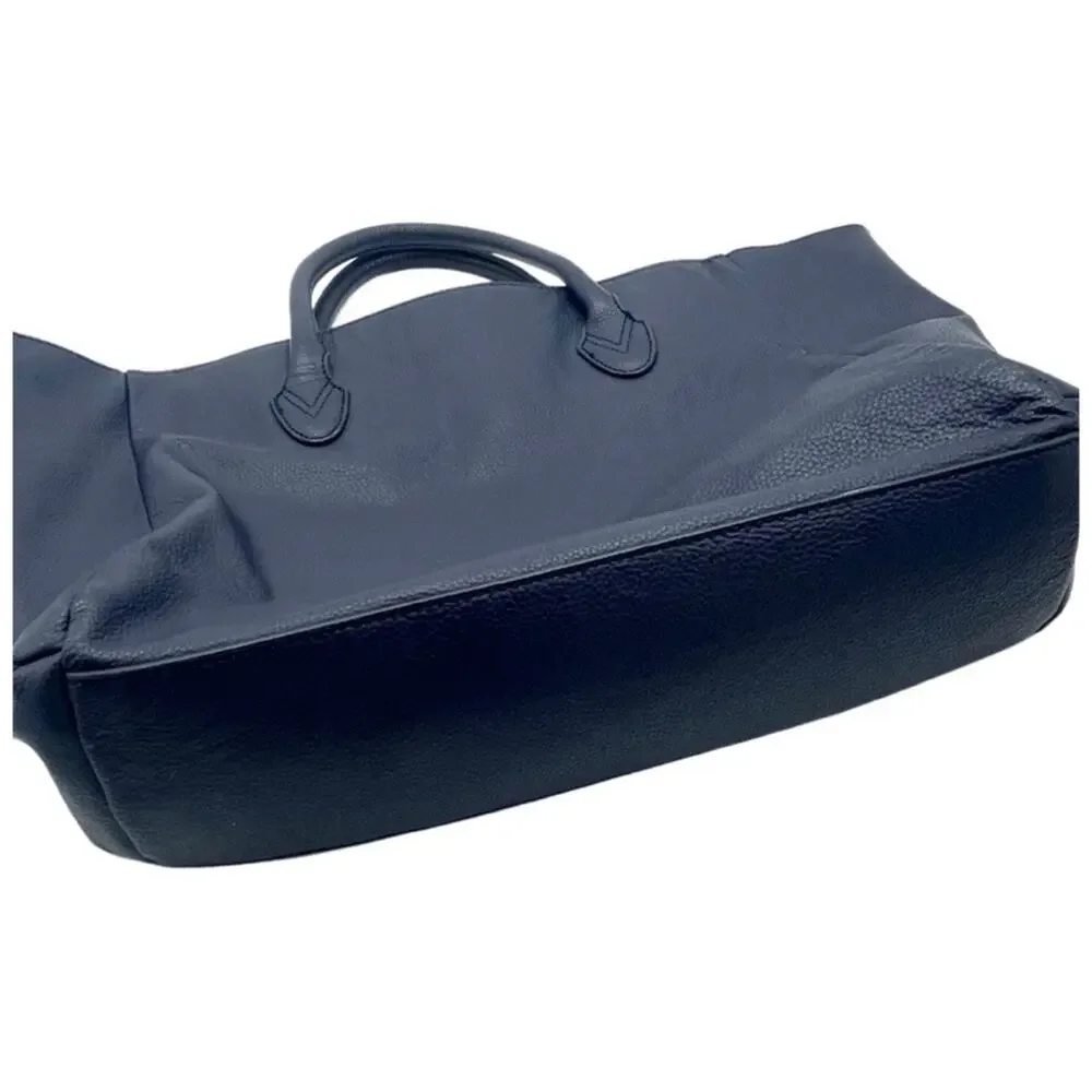 B-low-the-Belt Mila pebbled leather large bucket tote bag navy blue